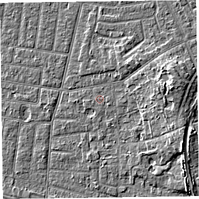 Shaded relief map of the ground around FY52JP, computed from Environment Agency LiDAR. The ground here sits at about 5 m above sea level and falls 7 m across the surrounding 800 m. The ground contributing surface water to this point lies to the west-south-west.