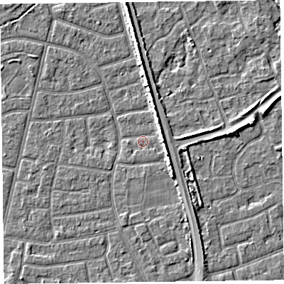 Shaded relief map of the ground around FY52JX, computed from Environment Agency LiDAR. The ground here sits at about 5 m above sea level and falls 5 m across the surrounding 800 m. Surface water reaching this point runs off ground lying to the north-east, 3.6 m higher.