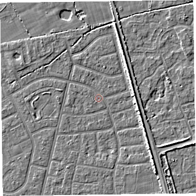 Shaded relief map of the ground around FY52JZ, computed from Environment Agency LiDAR. The ground here sits at about 5 m above sea level and falls 5 m across the surrounding 800 m. Surface water reaching this point runs off ground lying to the west, 1.4 m higher.