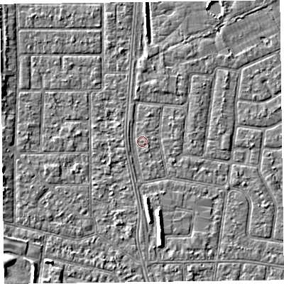 Shaded relief map of the ground around FY52LY, computed from Environment Agency LiDAR. The ground here sits at about 5 m above sea level and falls 5 m across the surrounding 800 m. Surface water reaching this point runs off ground lying to the south-south-east, 4.3 m higher.