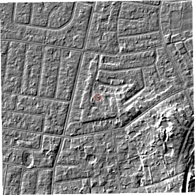 Shaded relief map of the ground around FY52NZ, computed from Environment Agency LiDAR. The ground here sits at about 6 m above sea level and falls 7 m across the surrounding 800 m. Surface water reaching this point runs off ground lying to the east-south-east, 1.3 m higher.