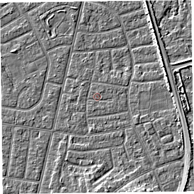 Shaded relief map of the ground around FY52PY, computed from Environment Agency LiDAR. The ground here sits at about 5 m above sea level and falls 5 m across the surrounding 800 m. Surface water reaching this point runs off ground lying to the north-east, 0.5 m higher.
