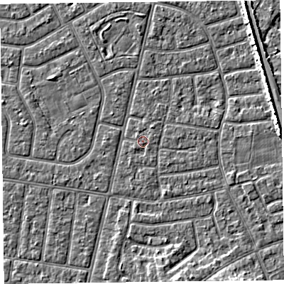 Shaded relief map of the ground around FY52QE, computed from Environment Agency LiDAR. The ground here sits at about 5 m above sea level and falls 5 m across the surrounding 800 m. Surface water reaching this point runs off ground lying to the north-north-east, 0.7 m higher.