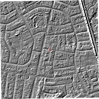 Shaded relief map of the ground around FY52QF, computed from Environment Agency LiDAR. The ground here sits at about 5 m above sea level and falls 5 m across the surrounding 800 m. Surface water reaching this point runs off ground lying to the north, 0.6 m higher.
