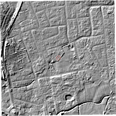 Shaded relief map of the ground around FY52SA, computed from Environment Agency LiDAR. The ground here sits at about 5 m above sea level and falls 7 m across the surrounding 800 m. Surface water reaching this point runs off ground lying to the west-north-west, 0.6 m higher.