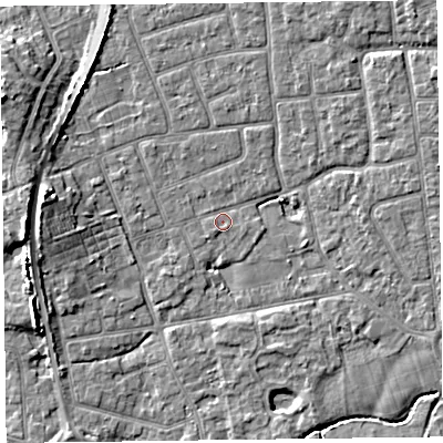 Shaded relief map of the ground around FY52SU, computed from Environment Agency LiDAR. The ground here sits at about 5 m above sea level and falls 8 m across the surrounding 800 m. Surface water reaching this point runs off ground lying to the south-west, 0.6 m higher.