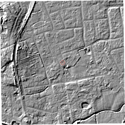 Shaded relief map of the ground around FY52SX, computed from Environment Agency LiDAR. The ground here sits at about 5 m above sea level and falls 8 m across the surrounding 800 m. Surface water reaching this point runs off ground lying to the north-east, 0.6 m higher.