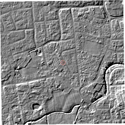 Shaded relief map of the ground around FY52TB, computed from Environment Agency LiDAR. The ground here sits at about 5 m above sea level and falls 5 m across the surrounding 800 m. Surface water reaching this point runs off ground lying to the north-east, 0.6 m higher.