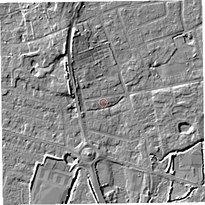 Shaded relief map of the ground around FY52TT, computed from Environment Agency LiDAR. The ground here sits at about 5 m above sea level and falls 7 m across the surrounding 800 m. Surface water reaching this point runs off ground lying to the west-south-west, 1.0 m higher.