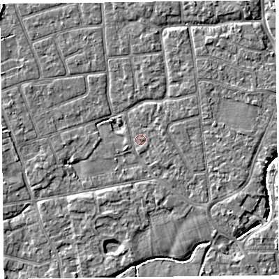 Shaded relief map of the ground around FY52TY, computed from Environment Agency LiDAR. The ground here sits at about 5 m above sea level and falls 4 m across the surrounding 800 m. Surface water reaching this point runs off ground lying to the north-north-east, 1.0 m higher.