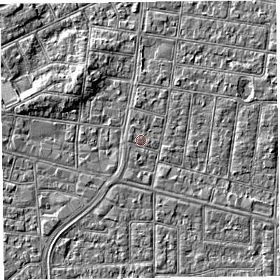 Shaded relief map of the ground around FY52UG, computed from Environment Agency LiDAR. The ground here sits at about 5 m above sea level and falls 4 m across the surrounding 800 m. Surface water reaching this point runs off ground lying to the west-north-west, 0.7 m higher.