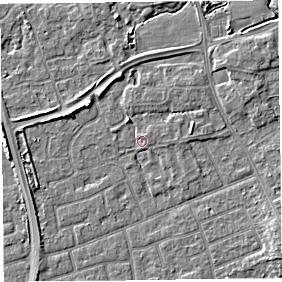 Shaded relief map of the ground around FY52WJ, computed from Environment Agency LiDAR. The ground here sits at about 5 m above sea level and falls 5 m across the surrounding 800 m. Surface water reaching this point runs off ground lying to the north-north-west, 1.9 m higher.