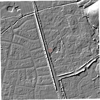 Shaded relief map of the ground around FY52ZE, computed from Environment Agency LiDAR. The ground here sits at about 5 m above sea level and falls 10 m across the surrounding 800 m. Surface water reaching this point runs off ground lying to the east-south-east, 3.9 m higher.