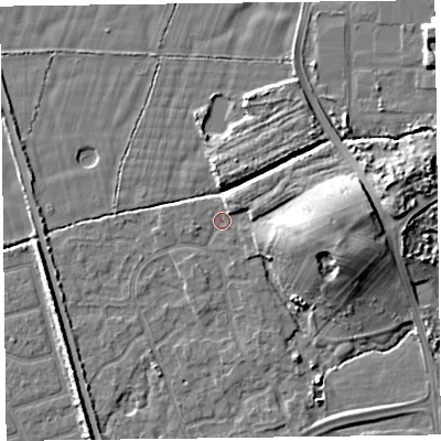 Shaded relief map of the ground around FY52ZJ, computed from Environment Agency LiDAR. The ground here sits at about 6 m above sea level and falls 11 m across the surrounding 800 m. Surface water reaching this point runs off ground lying to the east, 8.3 m higher.