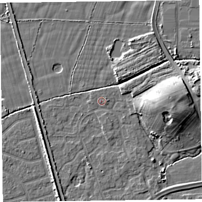 Shaded relief map of the ground around FY52ZL, computed from Environment Agency LiDAR. The ground here sits at about 6 m above sea level and falls 11 m across the surrounding 800 m. Surface water reaching this point runs off ground lying to the north-east, 0.7 m higher.