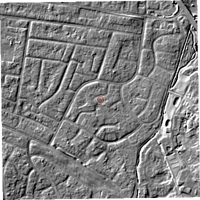 Shaded relief map of the ground around FY53DG, computed from Environment Agency LiDAR. The ground here sits at about 4 m above sea level and falls 5 m across the surrounding 800 m. Surface water reaching this point runs off ground lying to the east-south-east, 0.7 m higher.