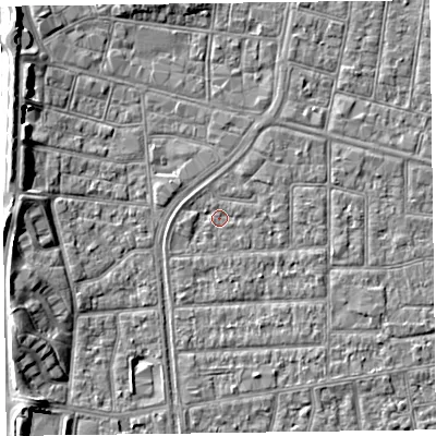 Shaded relief map of the ground around FY53JJ, computed from Environment Agency LiDAR. The ground here sits at about 4 m above sea level and falls 7 m across the surrounding 800 m. Surface water reaching this point runs off ground lying to the north-north-east, 1.1 m higher.