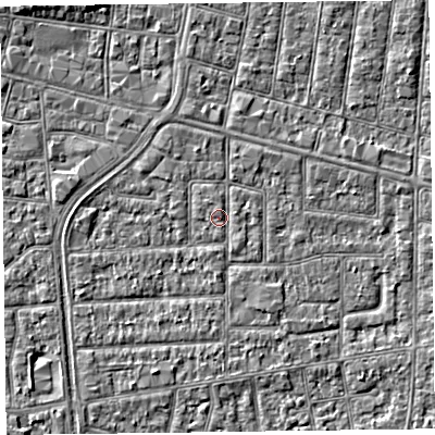 Shaded relief map of the ground around FY53JN, computed from Environment Agency LiDAR. The ground here sits at about 5 m above sea level and falls 4 m across the surrounding 800 m. Surface water reaching this point runs off ground lying to the north, 0.7 m higher.
