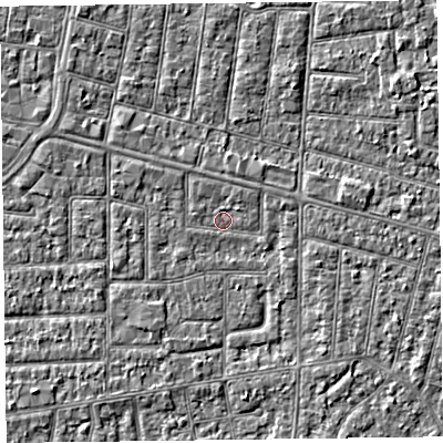 Shaded relief map of the ground around FY53NQ, computed from Environment Agency LiDAR. The ground here sits at about 4 m above sea level and falls 2 m across the surrounding 800 m. Surface water reaching this point runs off ground lying to the north-west, 0.8 m higher.