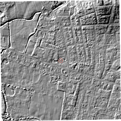 Shaded relief map of the ground around FY53SZ, computed from Environment Agency LiDAR. The ground here sits at about 5 m above sea level and falls 9 m across the surrounding 800 m. Surface water reaching this point runs off ground lying to the west-north-west, 1.2 m higher.