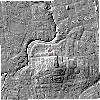 Shaded relief map of the ground around FY54HZ, computed from Environment Agency LiDAR. The ground here sits at about 6 m above sea level and falls 9 m across the surrounding 800 m. Surface water reaching this point runs off ground lying to the south, 2.9 m higher.