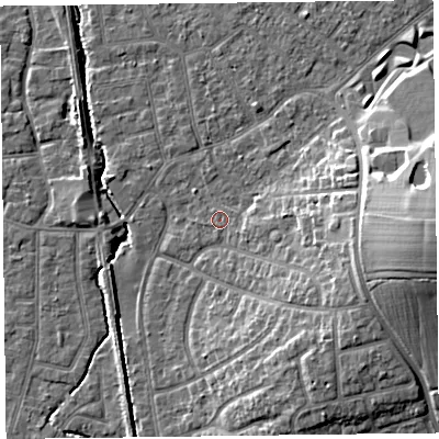 Shaded relief map of the ground around FY55AG, computed from Environment Agency LiDAR. The ground here sits at about 5 m above sea level and falls 15 m across the surrounding 800 m. Surface water reaching this point runs off ground lying to the south-east, 0.8 m higher.
