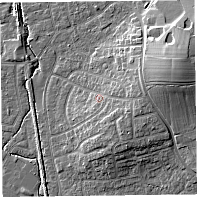 Shaded relief map of the ground around FY55AQ, computed from Environment Agency LiDAR. The ground here sits at about 8 m above sea level and falls 15 m across the surrounding 800 m. Surface water reaching this point runs off ground lying to the east-north-east, 10.9 m higher.