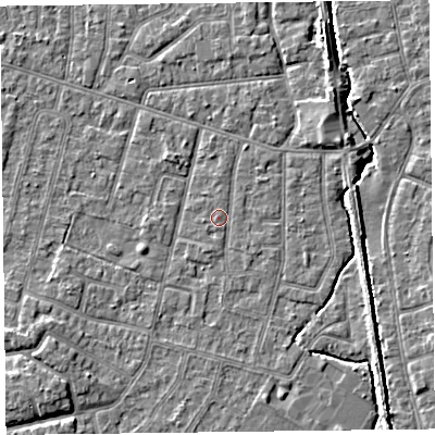 Shaded relief map of the ground around FY55BY, computed from Environment Agency LiDAR. The ground here sits at about 5 m above sea level and falls 5 m across the surrounding 800 m. Surface water reaching this point runs off ground lying to the south-south-west, 0.8 m higher.