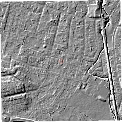 Shaded relief map of the ground around FY55DJ, computed from Environment Agency LiDAR. The ground here sits at about 5 m above sea level and falls 5 m across the surrounding 800 m. Surface water reaching this point runs off ground lying to the south-south-east, 0.6 m higher.