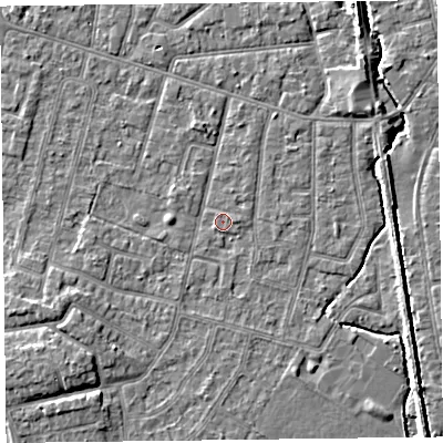 Shaded relief map of the ground around FY55DL, computed from Environment Agency LiDAR. The ground here sits at about 5 m above sea level and falls 5 m across the surrounding 800 m. Surface water reaching this point runs off ground lying to the east, 0.7 m higher.