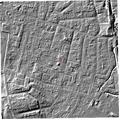 Shaded relief map of the ground around FY55DU, computed from Environment Agency LiDAR. The ground here sits at about 5 m above sea level and falls 5 m across the surrounding 800 m. Surface water reaching this point runs off ground lying to the south-west, 2.0 m higher.