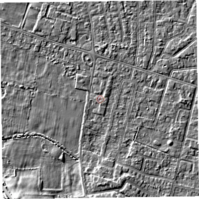 Shaded relief map of the ground around FY55DY, computed from Environment Agency LiDAR. The ground here sits at about 5 m above sea level and falls 6 m across the surrounding 800 m. Surface water reaching this point runs off ground lying to the south-east, 0.7 m higher.