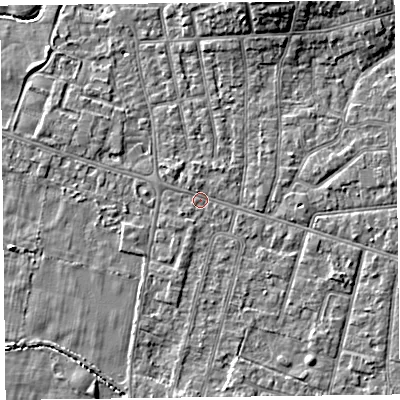 Shaded relief map of the ground around FY55HH, computed from Environment Agency LiDAR. The ground here sits at about 5 m above sea level and falls 6 m across the surrounding 800 m. Surface water reaching this point runs off ground lying to the south-west, 0.8 m higher.