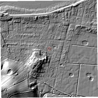 Shaded relief map of the ground around FY60BZ, computed from Environment Agency LiDAR. The ground here sits at about 5 m above sea level and falls 12 m across the surrounding 800 m. Surface water reaching this point runs off ground lying to the south-west, 5.6 m higher.