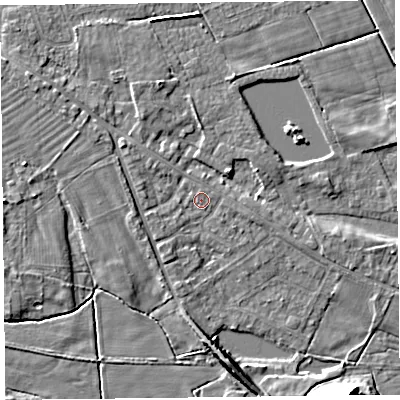 Shaded relief map of the ground around FY60EH, computed from Environment Agency LiDAR. The ground here sits at about 6 m above sea level and falls 18 m across the surrounding 800 m. Surface water reaching this point runs off ground lying to the north-north-east, 0.7 m higher.