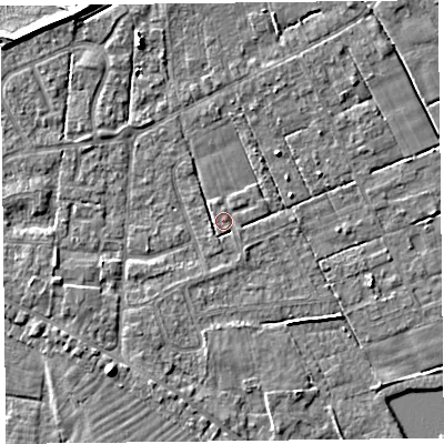 Shaded relief map of the ground around FY60EY, computed from Environment Agency LiDAR. The ground here sits at about 5 m above sea level and falls 7 m across the surrounding 800 m. Surface water reaching this point runs off ground lying to the south-south-east, 0.6 m higher.