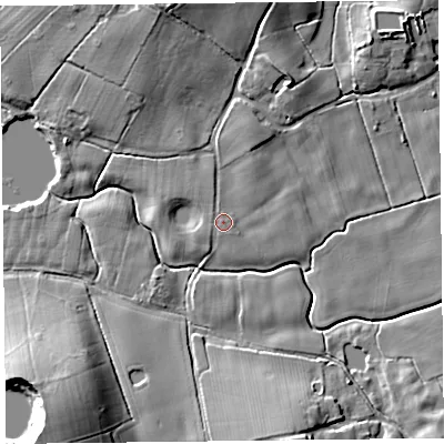 Shaded relief map of the ground around FY60JB, computed from Environment Agency LiDAR. The ground here sits at about 5 m above sea level and falls 18 m across the surrounding 800 m. Surface water reaching this point runs off ground lying to the north-north-west, 9.1 m higher.