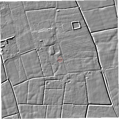 Shaded relief map of the ground around FY60JX, computed from Environment Agency LiDAR. The ground here sits at about 5 m above sea level and falls 5 m across the surrounding 800 m. Surface water reaching this point runs off ground lying to the north-west, 1.2 m higher.