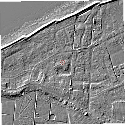 Shaded relief map of the ground around FY60JY, computed from Environment Agency LiDAR. The ground here sits at about 6 m above sea level and falls 7 m across the surrounding 800 m. Surface water reaching this point runs off ground lying to the south-south-east, 1.4 m higher.