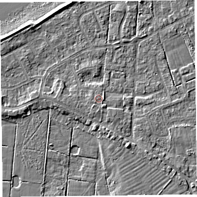 Shaded relief map of the ground around FY60ND, computed from Environment Agency LiDAR. The ground here sits at about 7 m above sea level and falls 7 m across the surrounding 800 m. Surface water reaching this point runs off ground lying to the south-east, 1.0 m higher.