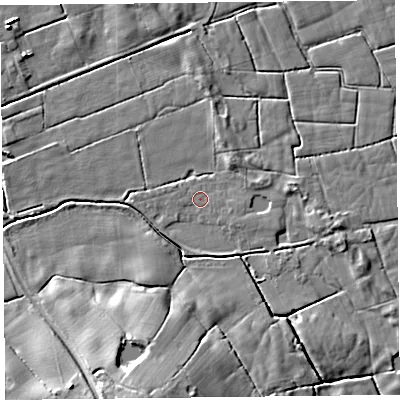 Shaded relief map of the ground around FY60PN, computed from Environment Agency LiDAR. The ground here sits at about 4 m above sea level and falls 14 m across the surrounding 800 m. Surface water reaching this point runs off ground lying to the east-south-east, 3.0 m higher.