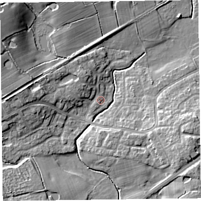 Shaded relief map of the ground around FY67FJ, computed from Environment Agency LiDAR. The ground here sits at about 8 m above sea level and falls 15 m across the surrounding 800 m. Surface water reaching this point runs off ground lying to the west, 7.9 m higher.
