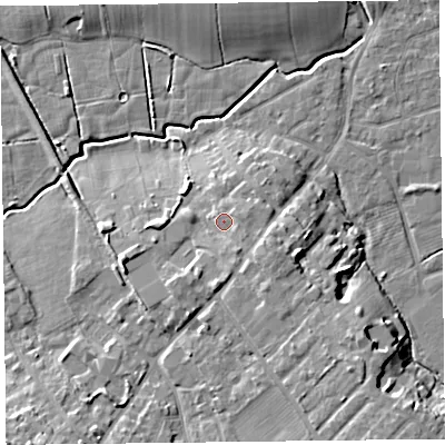 Shaded relief map of the ground around FY67HJ, computed from Environment Agency LiDAR. The ground here sits at about 10 m above sea level and falls 11 m across the surrounding 800 m. Surface water reaching this point runs off ground lying to the south-south-east, 3.3 m higher.