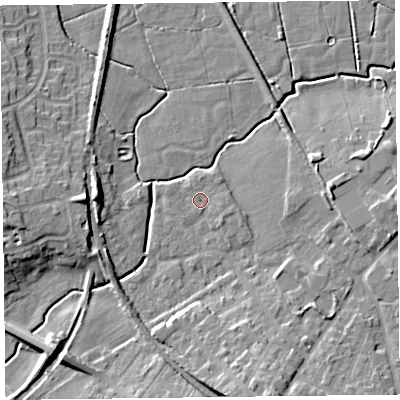 Shaded relief map of the ground around FY67HQ, computed from Environment Agency LiDAR. The ground here sits at about 6 m above sea level and falls 12 m across the surrounding 800 m. Surface water reaching this point runs off ground lying to the east-south-east, 1.0 m higher.