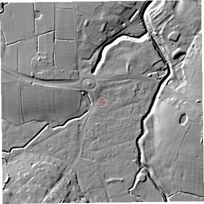Shaded relief map of the ground around FY67JZ, computed from Environment Agency LiDAR. The ground here sits at about 6 m above sea level and falls 11 m across the surrounding 800 m. Surface water reaching this point runs off ground lying to the north-north-west, 1.8 m higher.