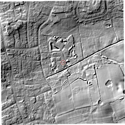 Shaded relief map of the ground around FY68FY, computed from Environment Agency LiDAR. The ground here sits at about 8 m above sea level and falls 15 m across the surrounding 800 m. Surface water reaching this point runs off ground lying to the south-east, 9.4 m higher.