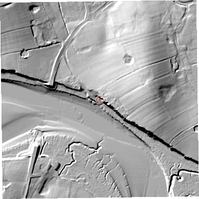 Shaded relief map of the ground around FY69BT, computed from Environment Agency LiDAR. The ground here sits at about 6 m above sea level and falls 18 m across the surrounding 800 m. Surface water reaching this point runs off ground lying to the east-north-east, 10.8 m higher.