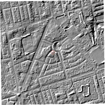 Shaded relief map of the ground around FY77EJ, computed from Environment Agency LiDAR. The ground here sits at about 5 m above sea level and falls 4 m across the surrounding 800 m. Surface water reaching this point runs off ground lying to the south-west, 1.5 m higher.
