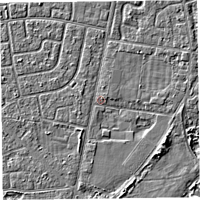 Shaded relief map of the ground around FY78AZ, computed from Environment Agency LiDAR. The ground here sits at about 5 m above sea level and falls 6 m across the surrounding 800 m. Surface water reaching this point runs off ground lying to the east-south-east, 5.1 m higher.
