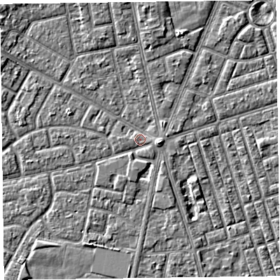 Shaded relief map of the ground around FY78BG, computed from Environment Agency LiDAR. The ground here sits at about 5 m above sea level and falls 4 m across the surrounding 800 m. Surface water reaching this point runs off ground lying to the east, 2.0 m higher.